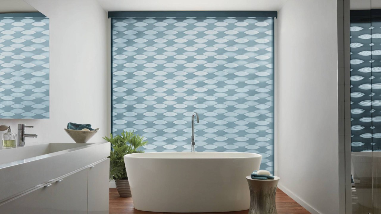 Hunter Douglas Designer Banded Shades in a bathroom at Mr. K's Fabric Shop near Quincy, IL